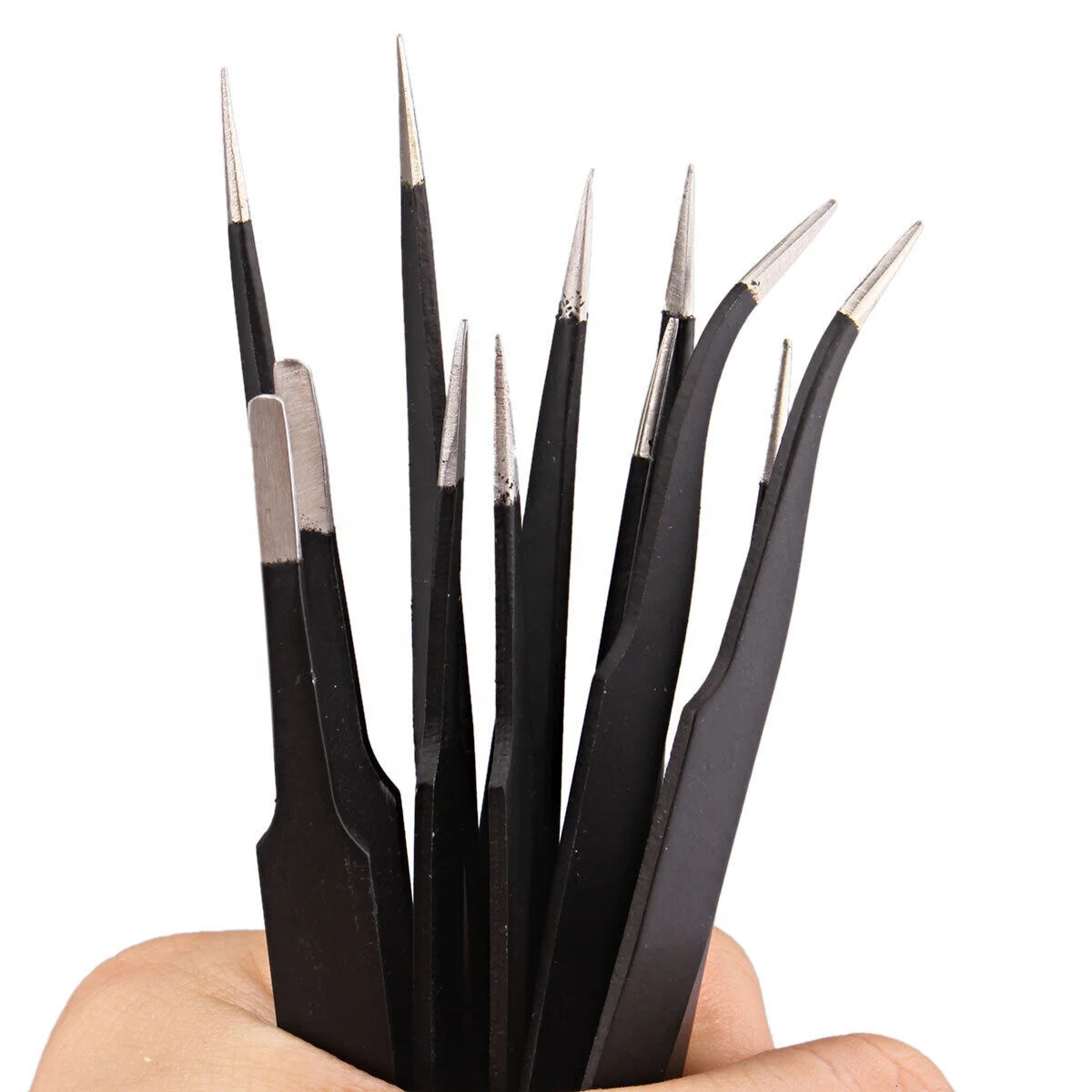 6 Pcs Precision Tweezer Set Black Electronic Purpose Non-Magnetic Stainless Steel Anti Static Tweezers Lab Purpose Tweezers