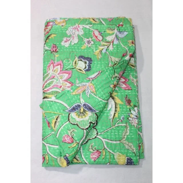 Bedding Bed cover Throw Floral Printed Queen Size Multi Color Wholesale Handmade Bedspread 90x108 inches 100%Cotton Kantha Quilt