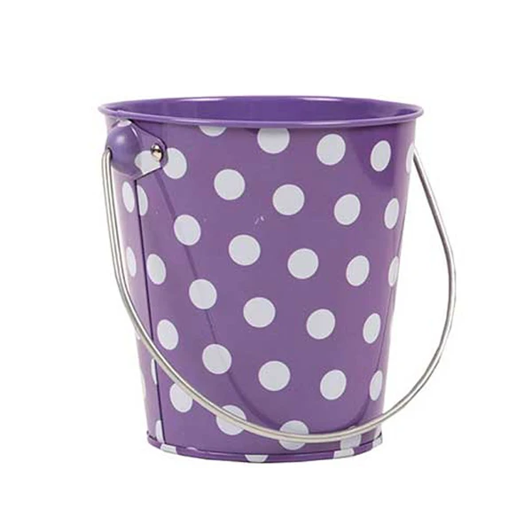 Metal Green Power Coated Finished White Spots Round Pail Bucket Outdoor Use Bucket With Wire Handle Factory Supply Customizable