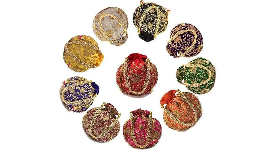 Индийская вышивка ручной работы Этническая Свадебная подарочная сумка на запястье Сумочка с монетами Potli