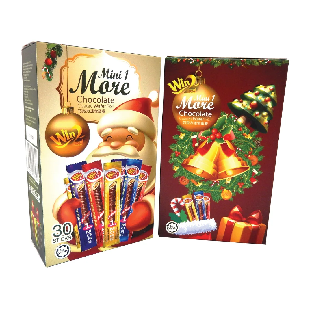 Christmas Edition Boxed Win2 Mini 1 More Chocolate Coated Wafer Rolls 30 Sticks In Individual Packaging