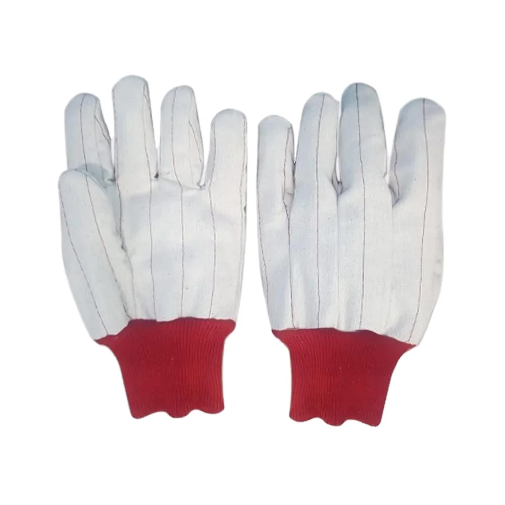100 % Cotton Canvas 24 OZ Double Palm Hot Mill Gloves/ heated Work gloves Straight thumb and Red string knitted Wrist style
