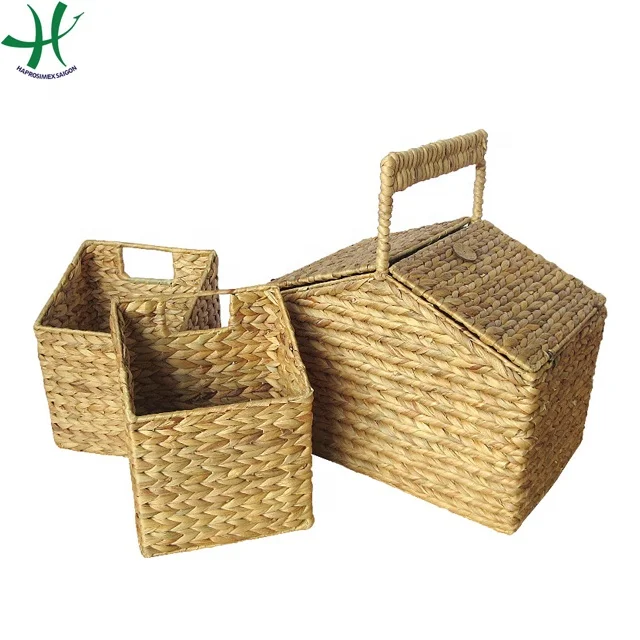 Тканая Корзина для пикника из водяного гиацинта в стиле кантри с ручками ткани и металла кухни пикников на открытом воздухе