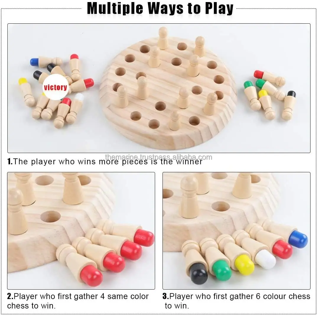 Wooden Chess Board Game Color Memory Matching Brain Teasers Game for Kids Toddler Learning Activities Educational Toys