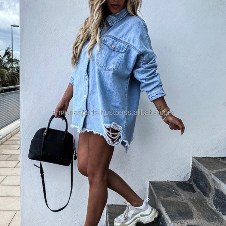 
New Fashion Long Sleeve Cheap Price Simple Design Top selling Women denim shirt 