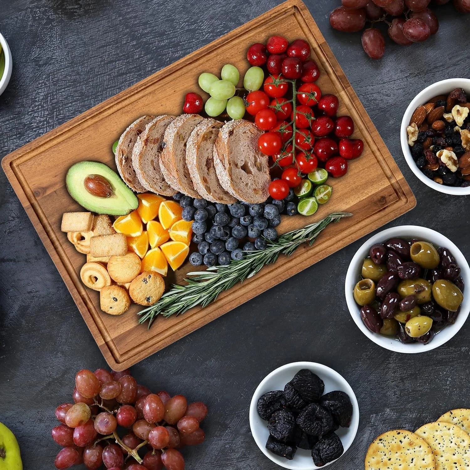 Экологичная деревянная разделочная доска кухонный набор из 3 предметов удобный сервировочный поднос для мяса сыра фруктов овощей