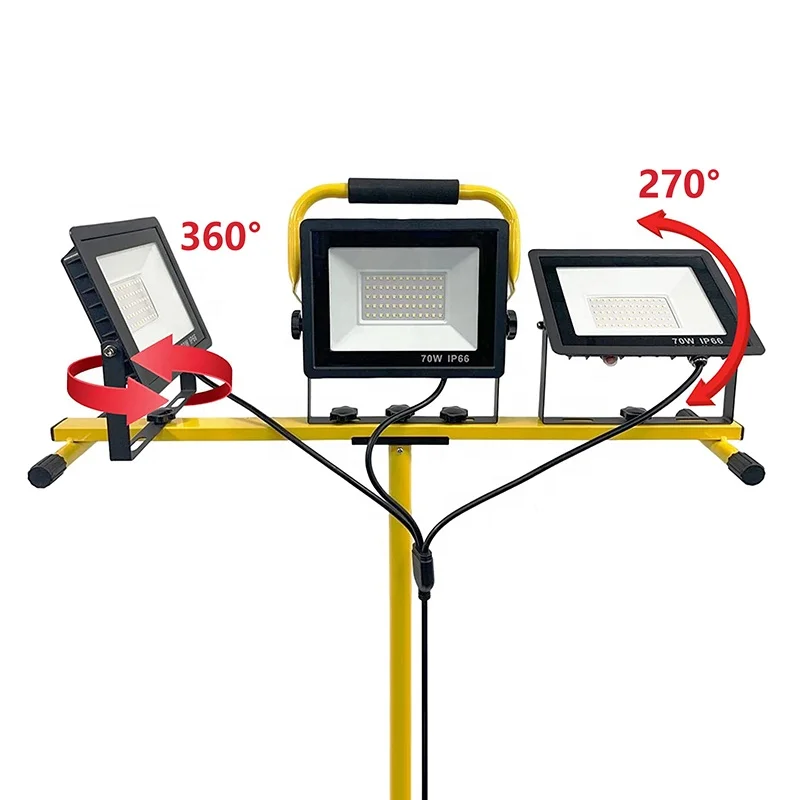 Super Bright 3 Adjustable Head Lights Waterproof LED Work Light Daylight for Workshop Construction Site, Job Site