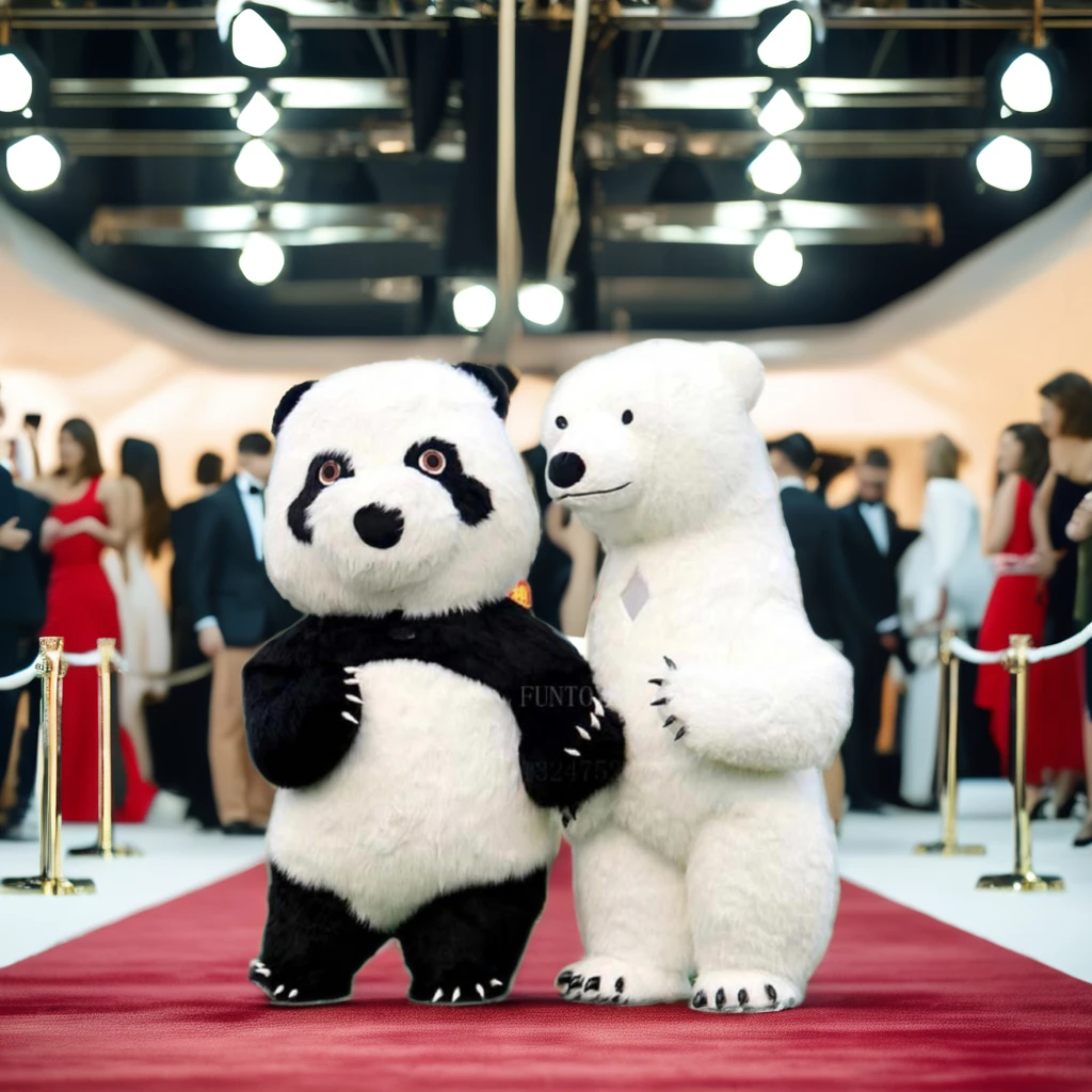 Ganesh Cute Inflatable Panda Costume Mascot Adults Black White Cosplay Carnival Dress Long Fur Elegant Cartoon Plush Stuff