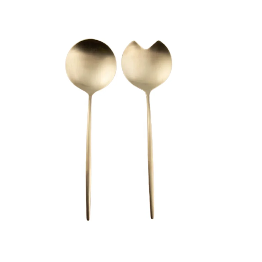 Stainless Steel Tableware Gold Platted Salad Server Luxury Royal Handmade  Handle metal decorative salad server Set