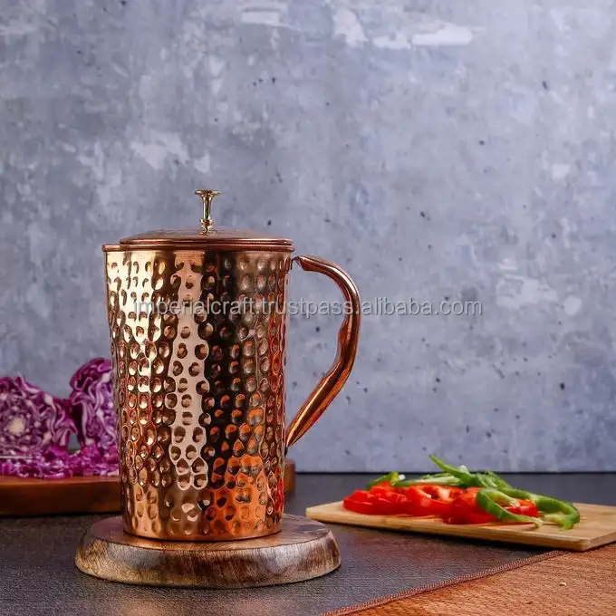 HOT SELLING HIGH QUALITY COPPER WATER JUG WITH HAMMERD DESIGN  DRINKING WARE MADE  BY  IMPERIAL CRAFT