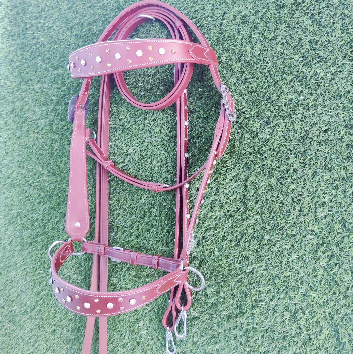 Bit less bridle cum headstall fancy style tan colour leather western witless bridle decorative horse bridle