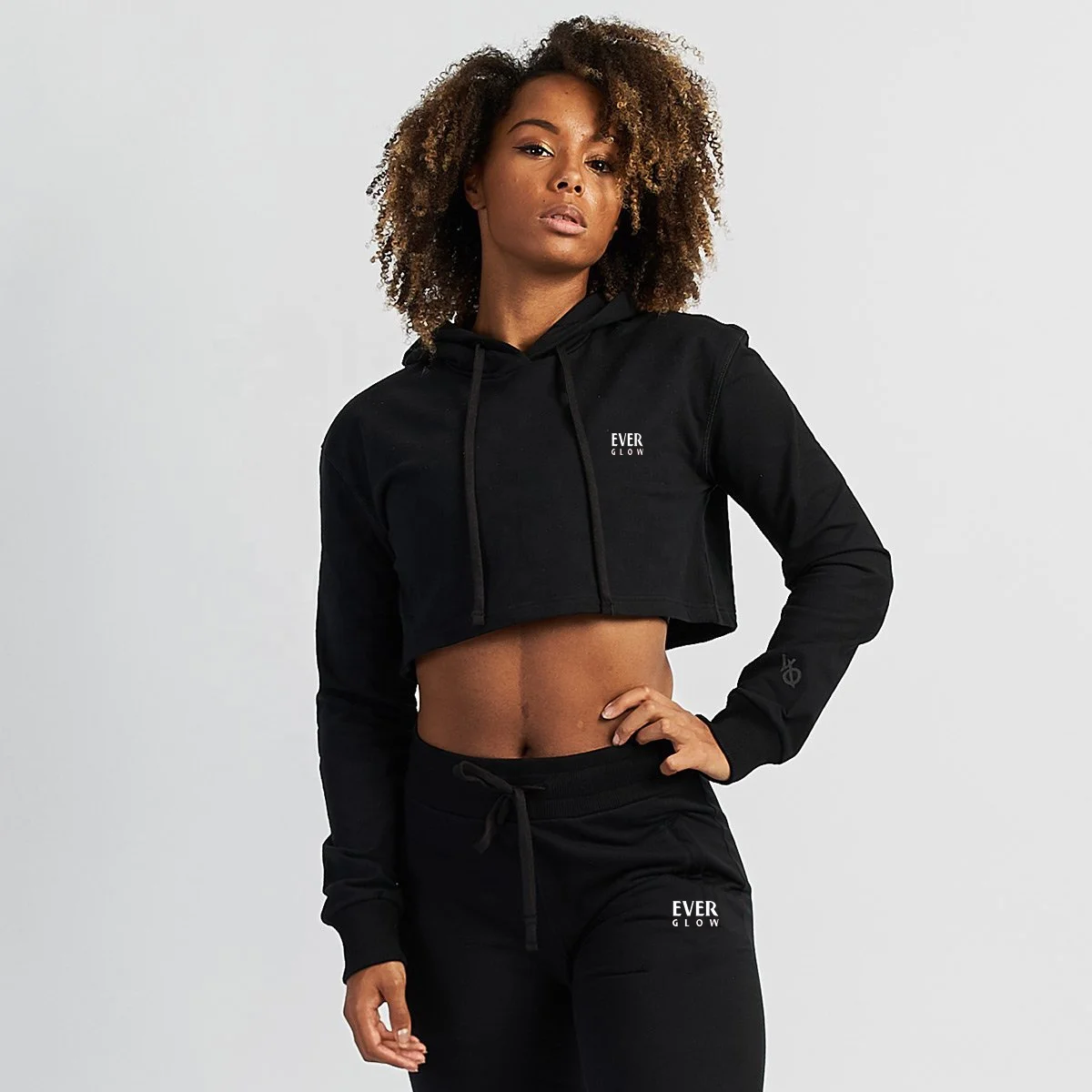 Wholesale Tracksuits Long Sleeve Women Fitness Black Crop Hoodie Custom ( Manufacturer by Ever Glow )