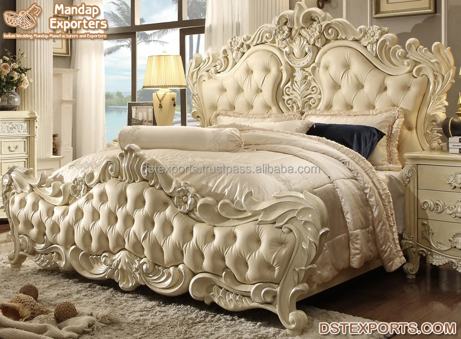 Modern White Polish Solid Wood Bed With Nightstands Buy Modern Hand Carved Bed With Side Stools Elegance Teak Wood Bed
