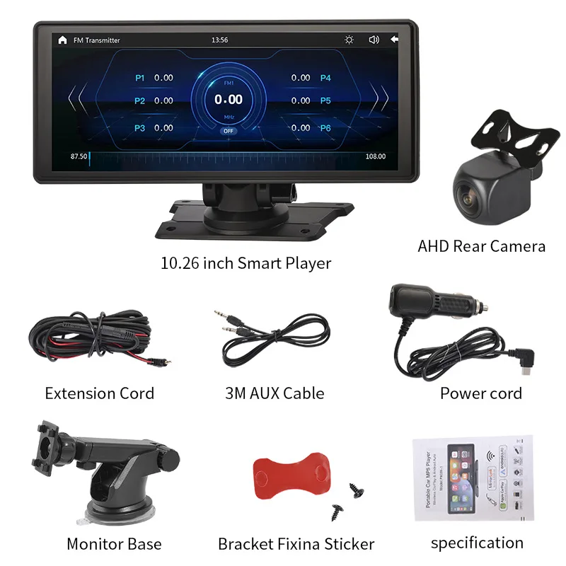 10.26 inch Wireless Adapter Carplay Android Car Screen carplay screen with Front and rear camera