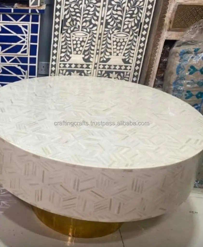 mother of pearl coffee table handmade by skilled artisans wholesale bone inlay coffee table for sale in bulk