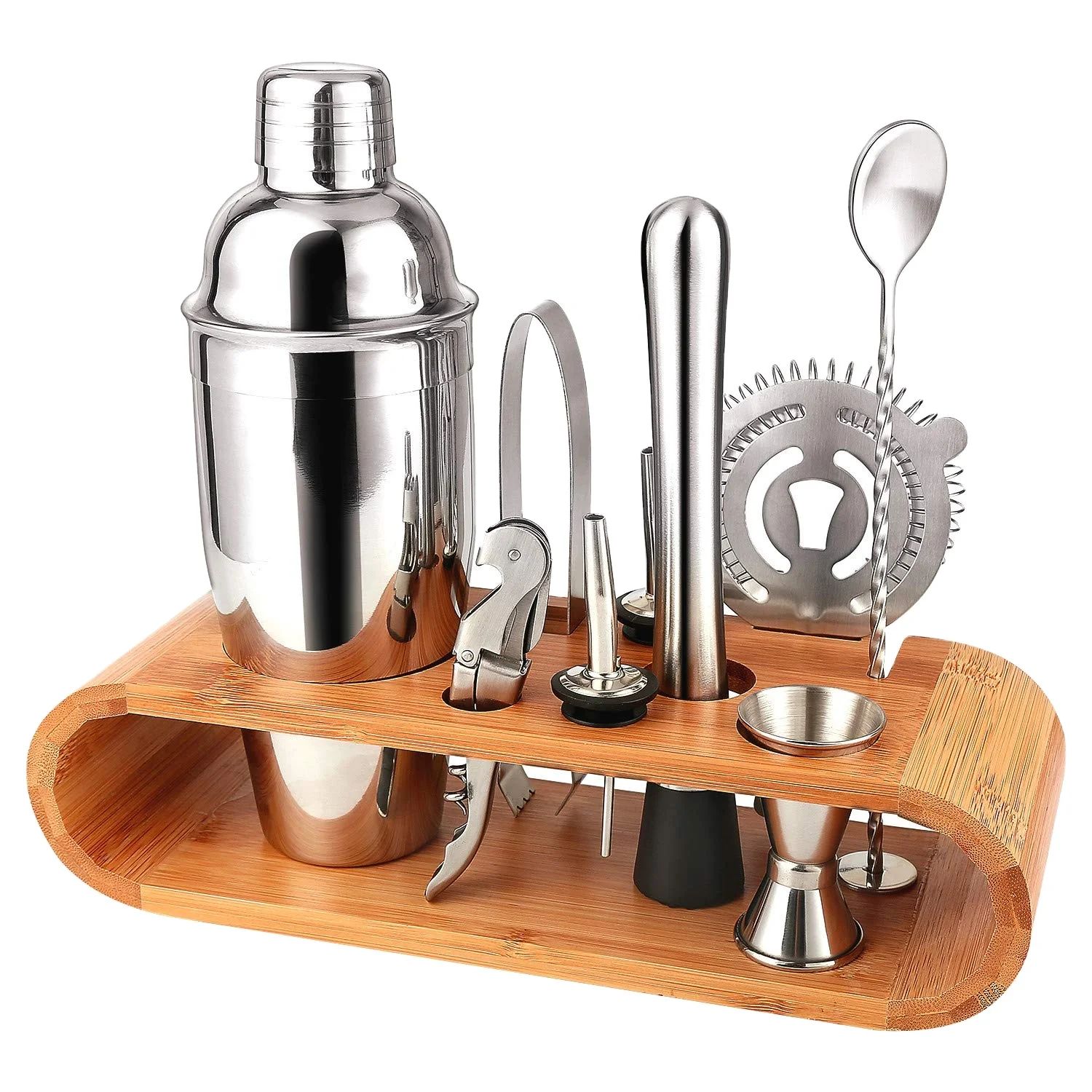 Professional Barware Bartender kit bar tools Wooden Stand Bag Travel Gift