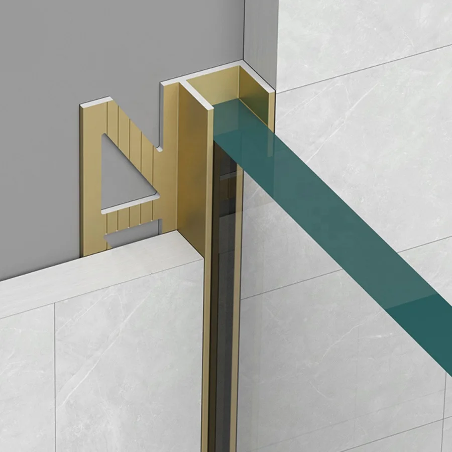 silver color shower room 12mm glass holder channel aluminum F shape tile trim profile for hotel