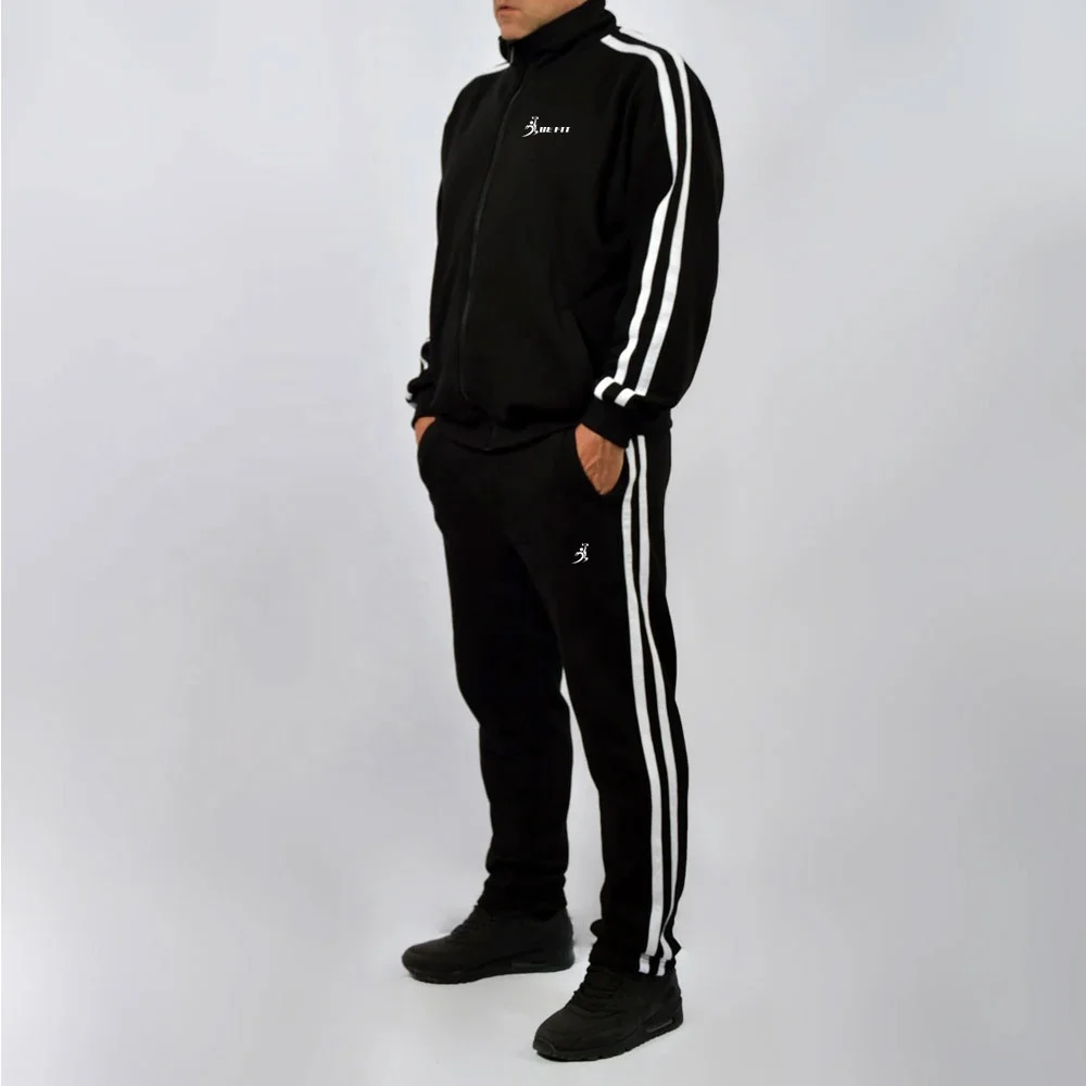 Высококачественный Спортивный костюм для мужчин тренировочный бега синий спортивный с белыми полосками