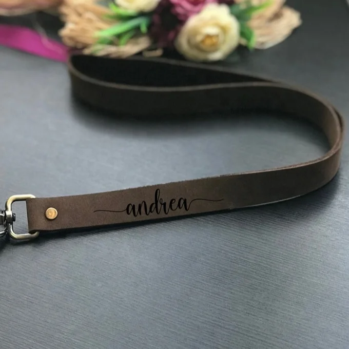 Genuine leather Lanyard Keychain for Men and Women, Neck Strap with Hook, ID Holder, Full Grain Leather, Handmade