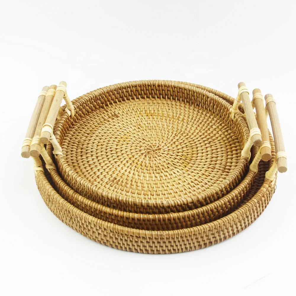 Vietnam Supplier Rattan Serving Trays With Handles Tray For Storage And Display With Reasonable Price