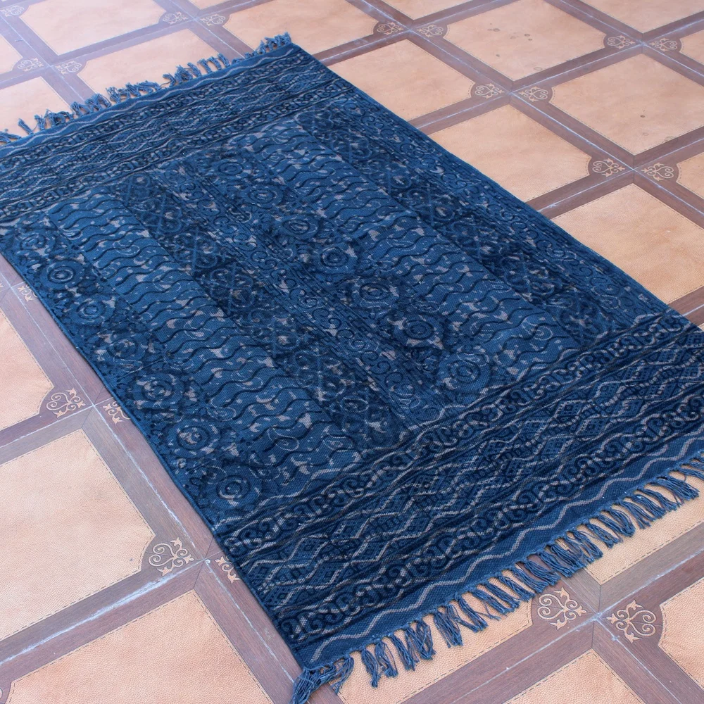 Новое поступление, хлопковые Коврики ручной работы с принтом, традиционные хлопковые коврики Индиго для гостиной
