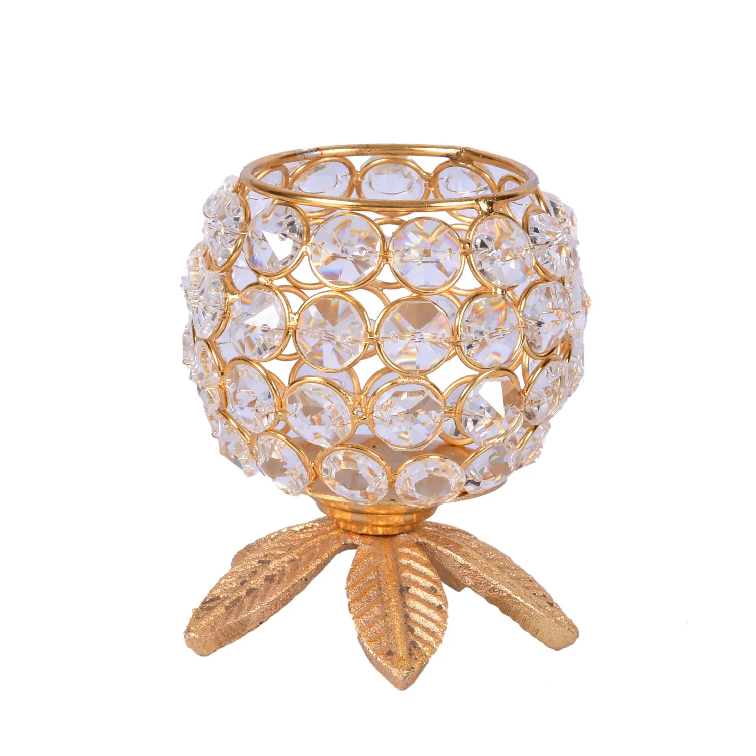 Handcrafted Crystal Beads Candle Tea Holder For Decoration Tealight Holder Wedding Decor Centerpiece Round Shape Holder