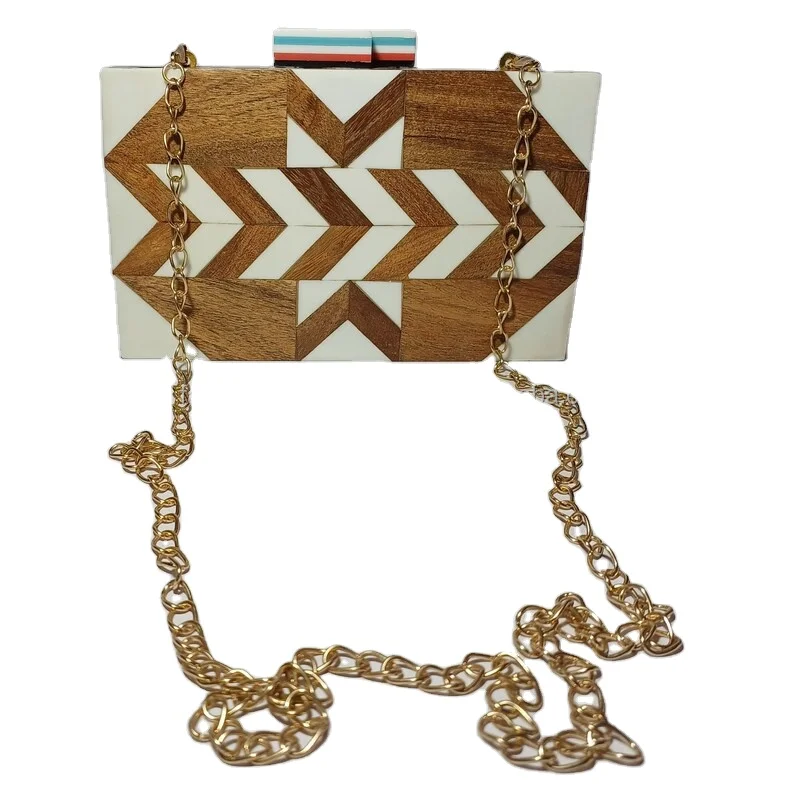 Woman Wooden Fancy Clutch Bag High Quality And Unique Design  for Womens Wedding Clutch Handbag Resin From India
