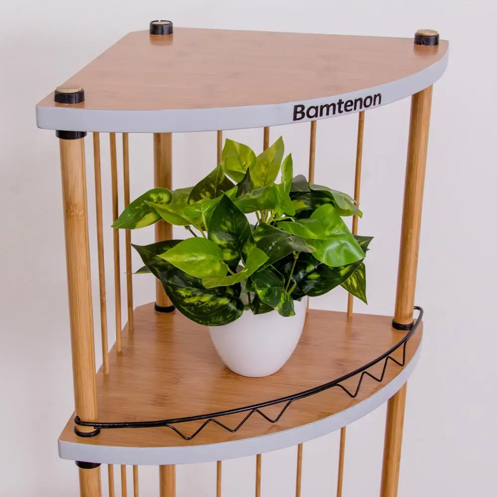 Bamboo corner bookshelf for books sundries & pot plants