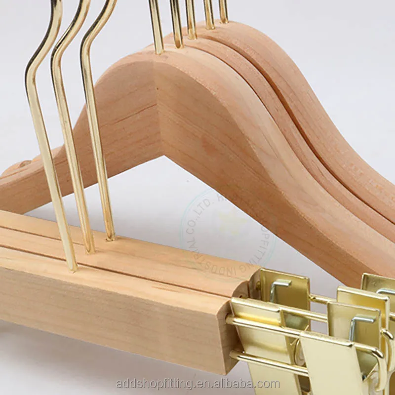 Custom logo wood wooden clip clothes trouser pants hanger