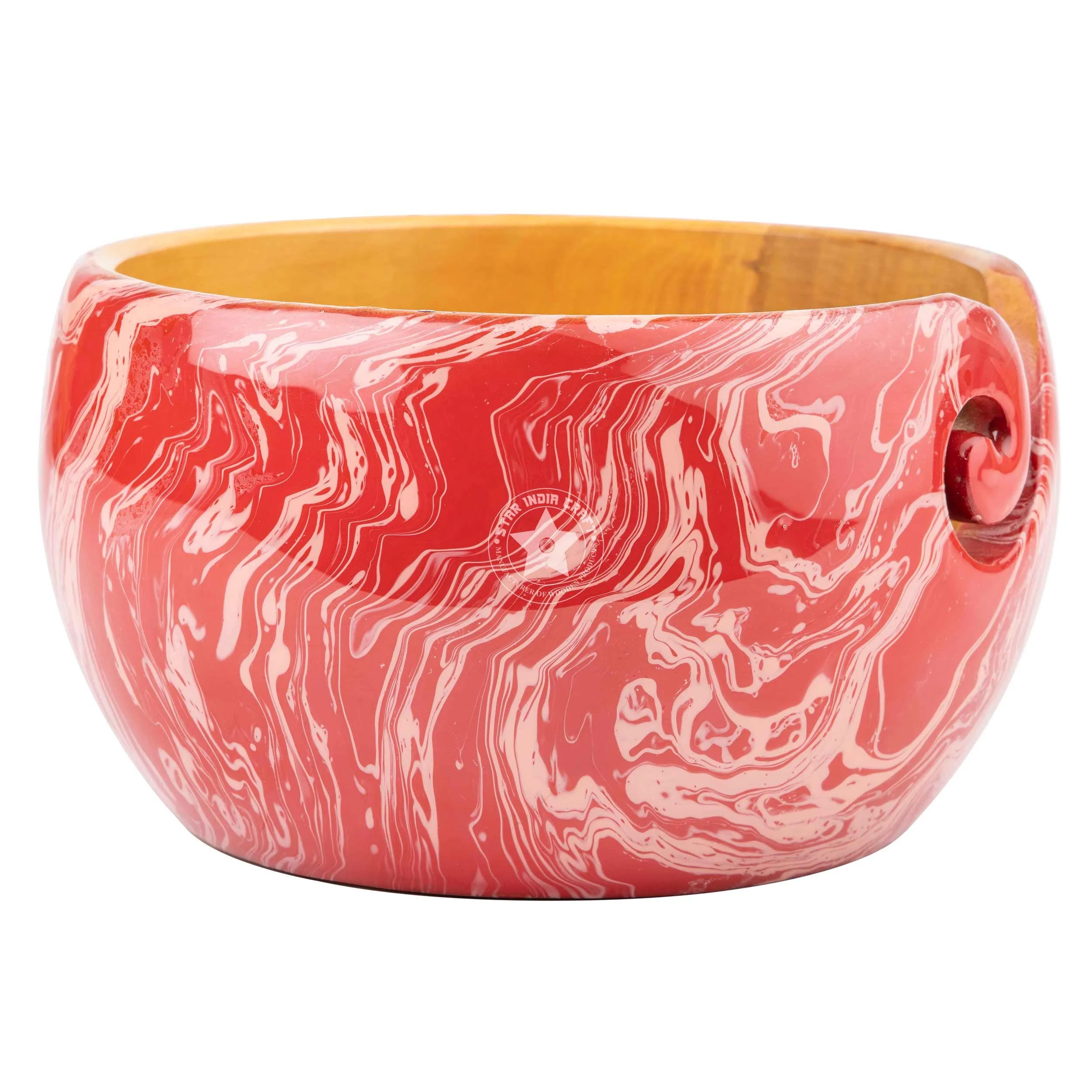Eco friendly Bowl  handcrafted  Red Dip Color Wooden Handmade Bowl with Hole for Knitting  Perfect for Tangle-Free Knitting.