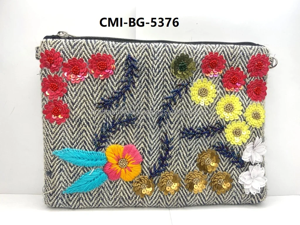 Jute Fabric and beads Clutch Bag, Beaded/Jute Fabric Wallet, Jute Fabric Purse/African Clutch decorated with beads