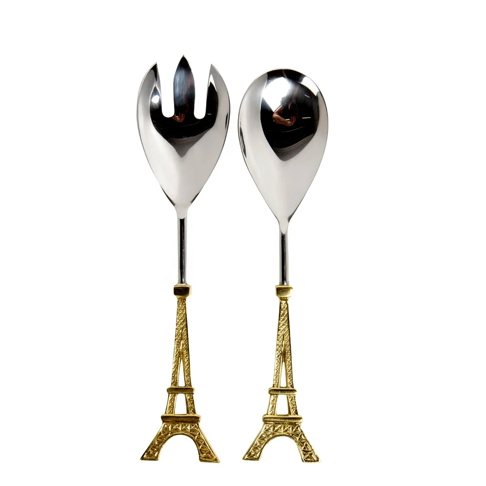 Stainless Steel silver Salad Server with  Round Handmade Hammered Handle Luxury Decorative Salad Server Set for restaurant