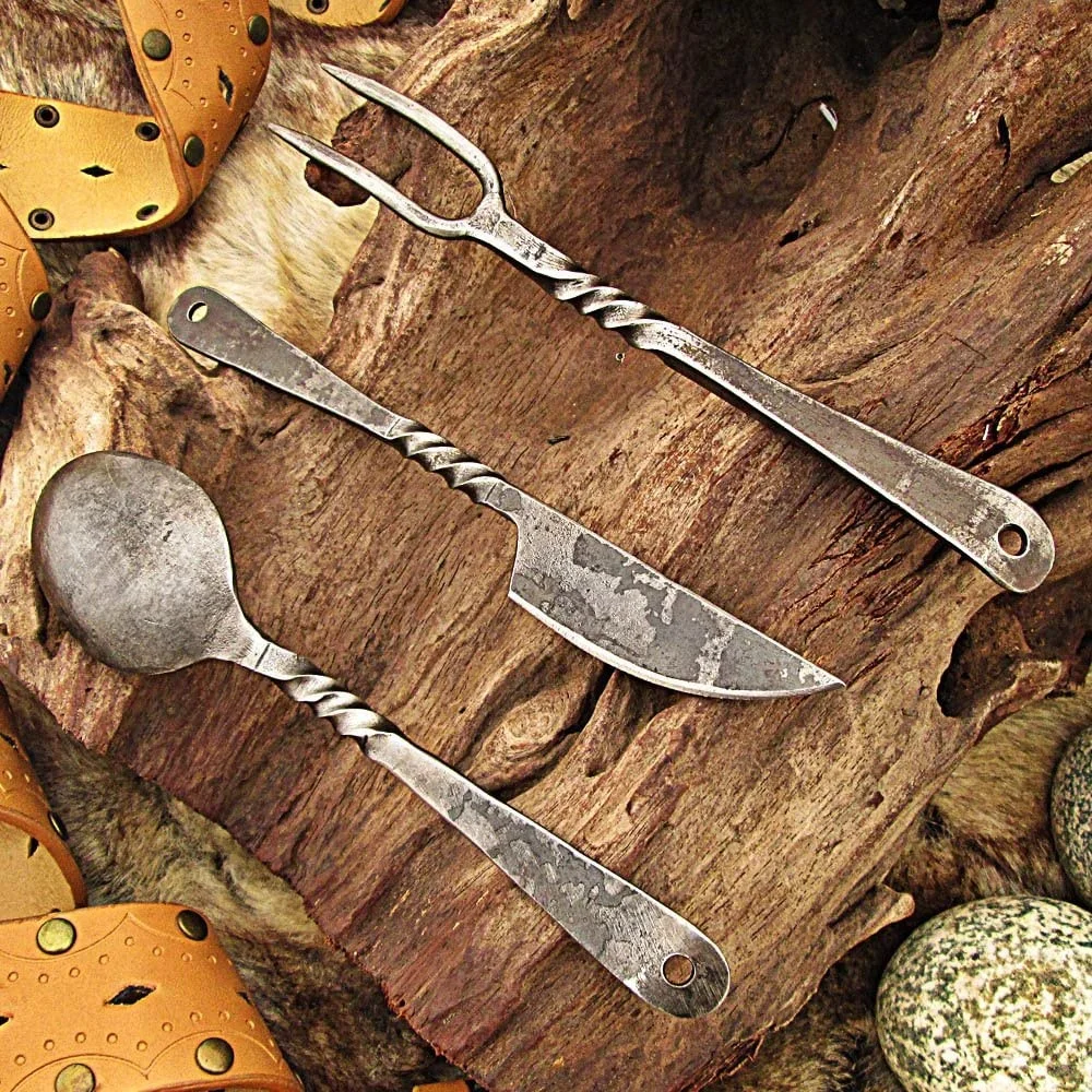  Набор ножей и ложек кованые инструменты в средневековом стиле подставка для еды вилка ложка