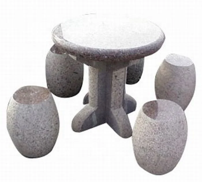 Wholesale custom hand carved granite marble round table and curved benches coffee table stone