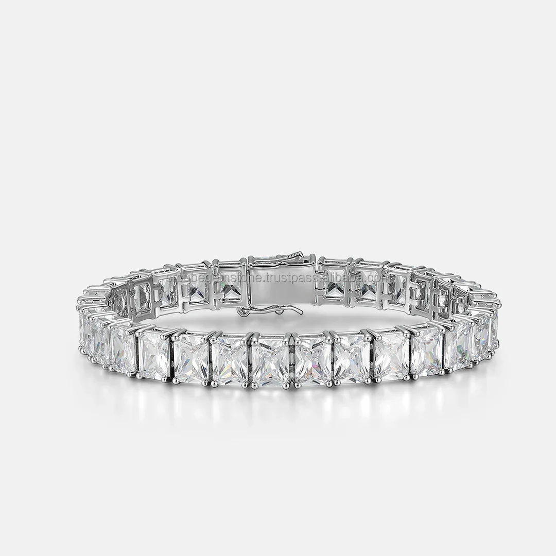 Custom Hot Selling 925 Sterling Silver Fine Jewelry Tennis Bracelets Radiant Cut Full Diamond Moissanite Women Bracelets