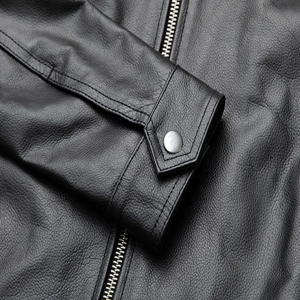 Men Genuine Leather 6XL Classic Casual Style Cowhide Men Leather Jacket.