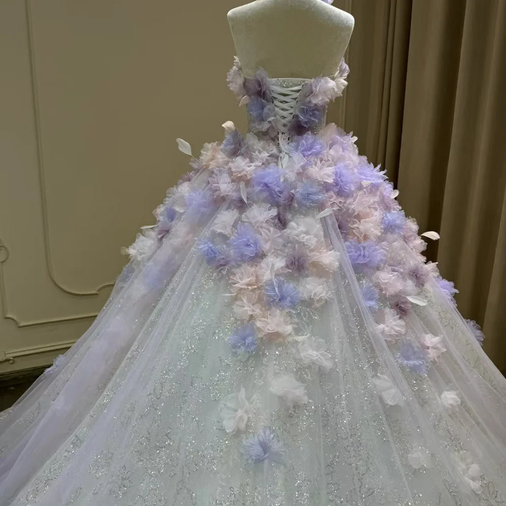 Jancember YL0031 Fairy Flower Strapless Lilac Quinceanera Long Party Dresses For Girls