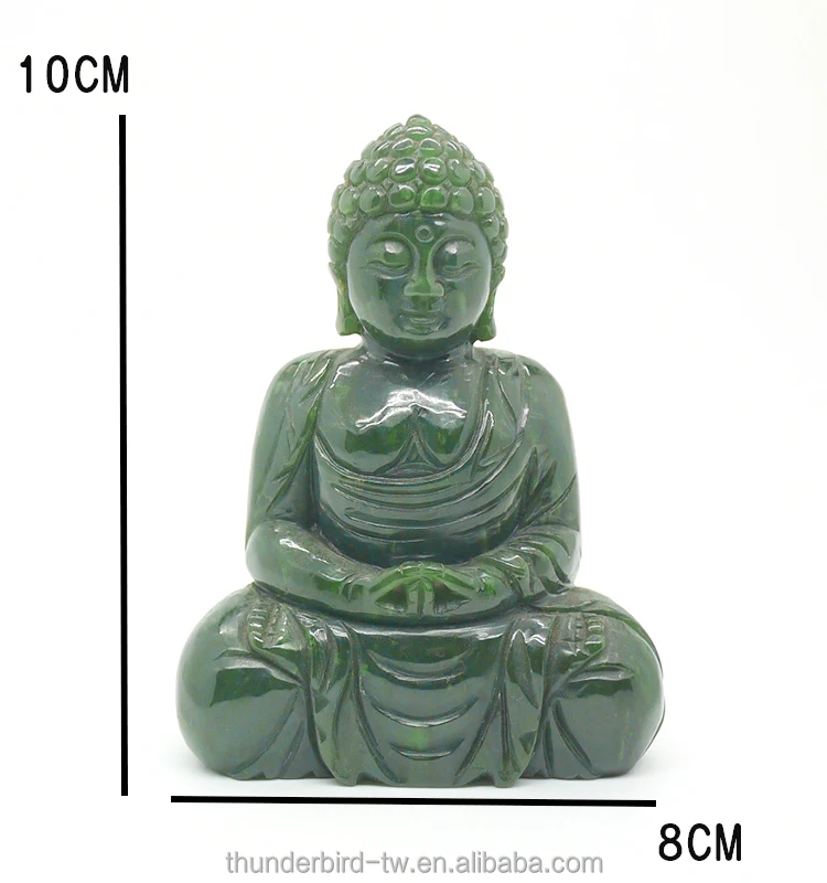 Hand made artwork natural gemstone  green jade Buddhism carvings Buddha original nephrite statue