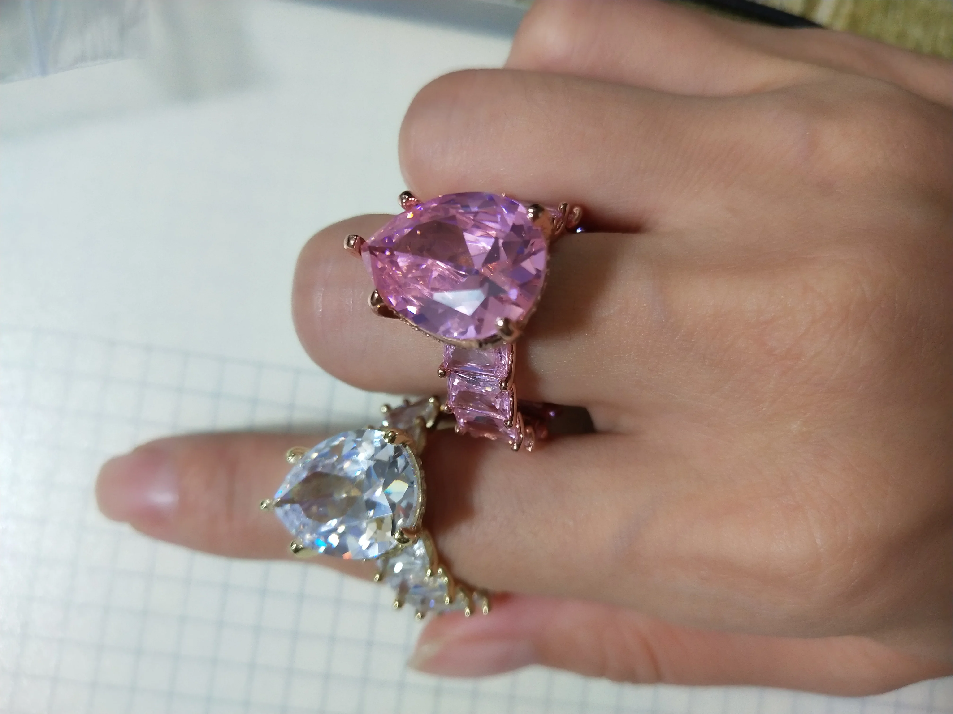 Water Tear Drop Ring shaped Square Zircon Hip Hop Men and Women New Trend Rings