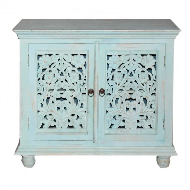 Indian Hand Carved Sideboard Cabinet Jodhpur Rustic Handcrafted Buffet