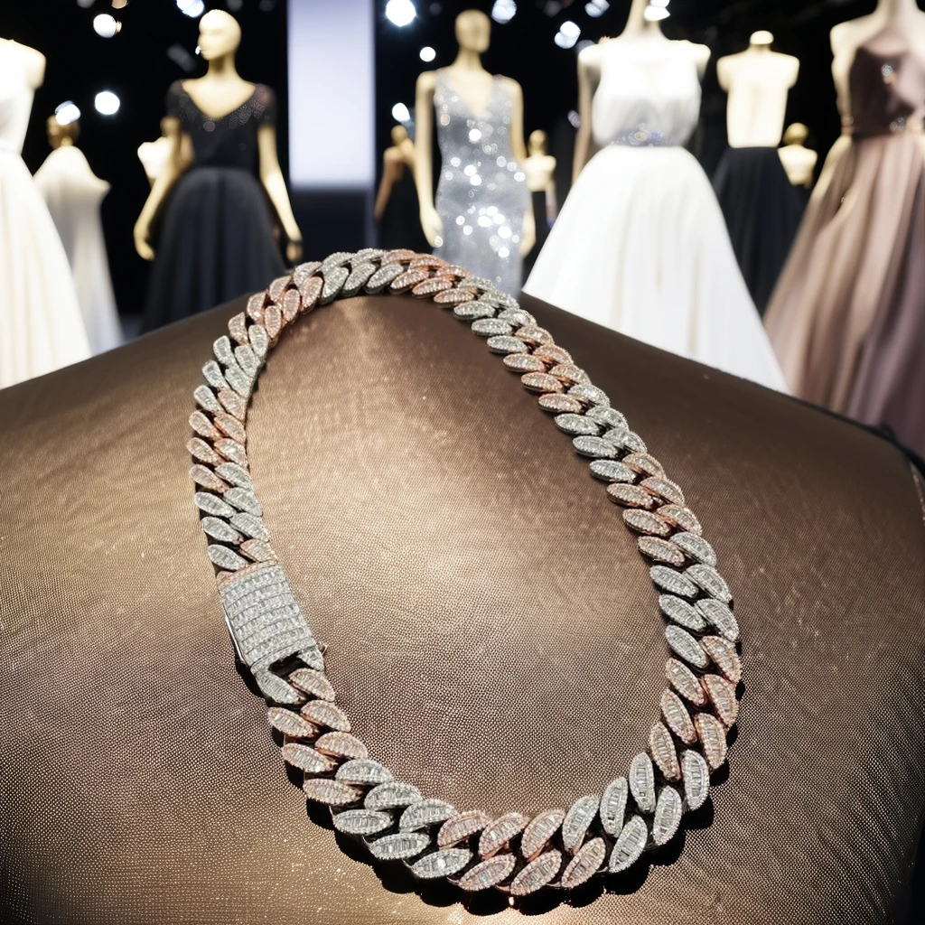 20 MM Iced out Moissanite Baguette & Round Diamond Studded Cuban Link Hip Hop Style Miami Cuban Chain for Men Women Gift Idea
