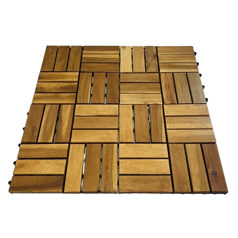Vietwood -  Cheap Solid wood flooring Acacia interlocking wood deck tiles 12 slats for Terrace and Parquet Flooring