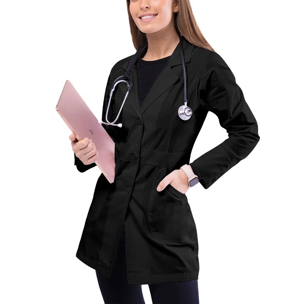 Poly Cotton Doctor Coat for Hospital Use Professional Medical Lab Black Coats
