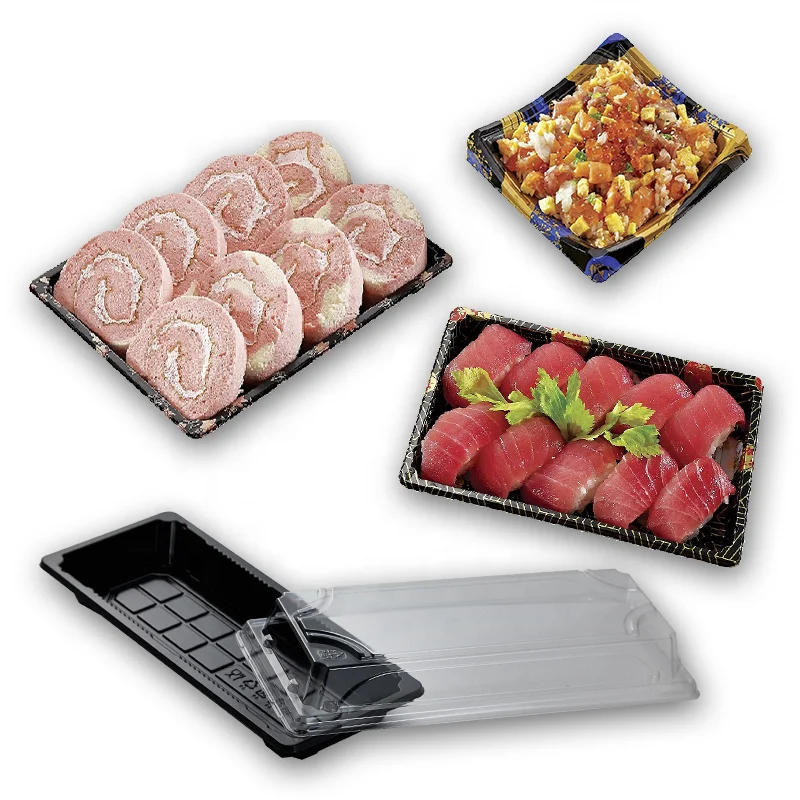 ECO friendly food grade disposable plastic sushi container food tray with lid