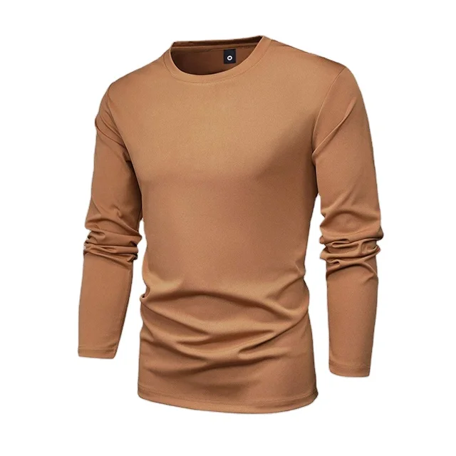 Custom Logo Printing T Shirt Casual Style OEM Service Mens Long Sleeve T Shirts Full Sleeve Brown Shirt For Men