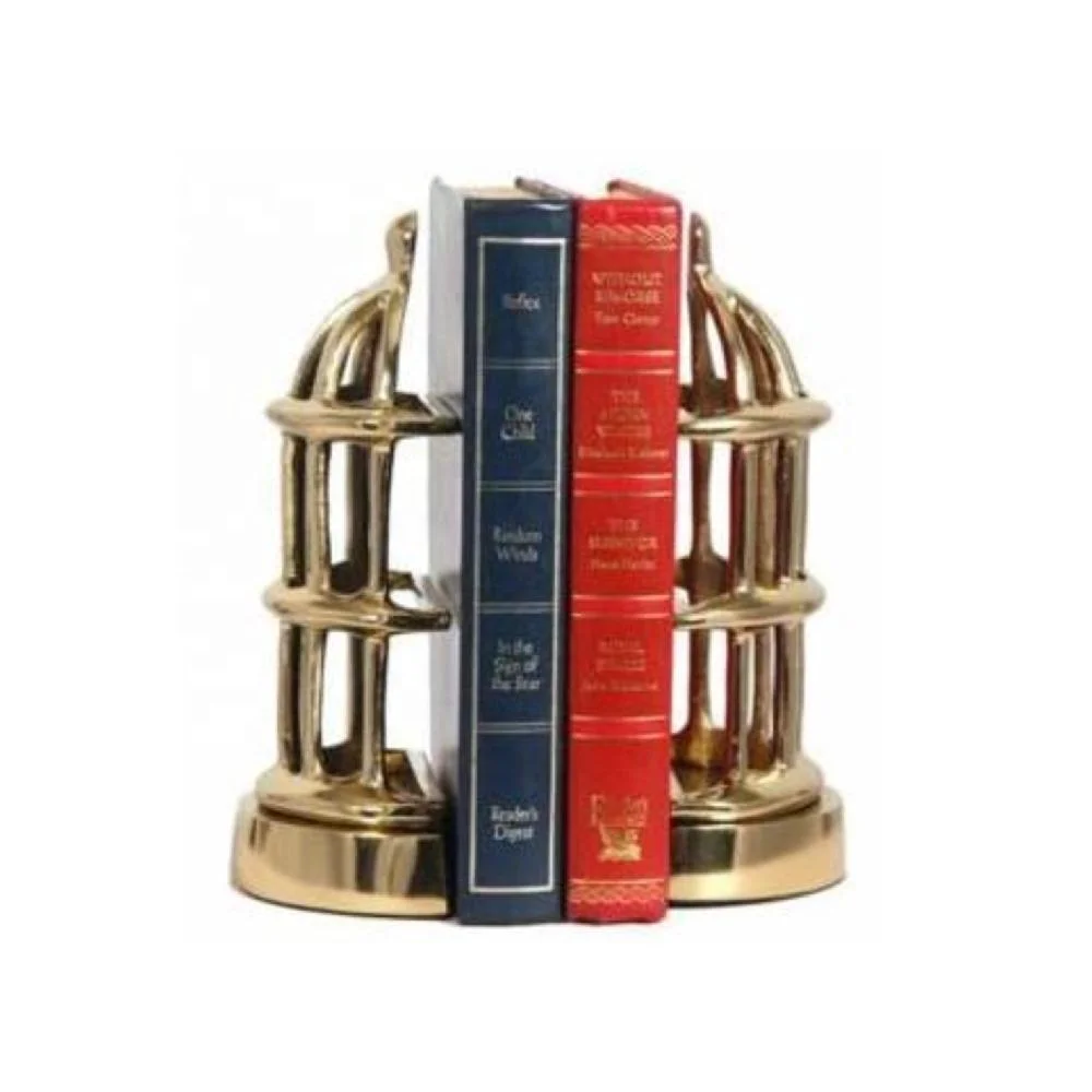 Cage Bookend Pair Aluminium Mirror Polish Desk Organizer Shelve Book End Office Decor Perfect Your Bookshelf Style Metal Craft
