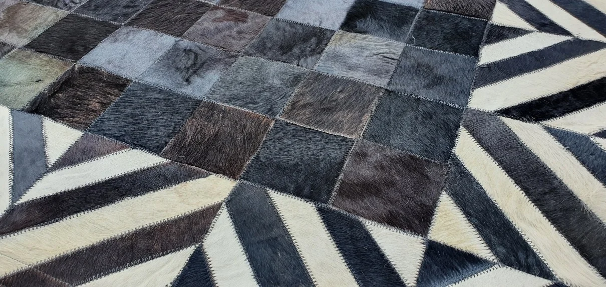 Modern Design Black and White Pure NEW Genuine Cow Leather Hair on Handmade Patchwork Leather cowhide Area rug