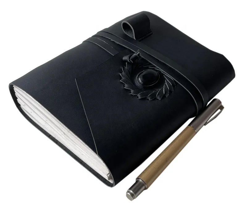 Leather Journal Notebook 5x7 Inches Handmade Stone Tan Wrap Leather C Lock Vintage Design With Pen Holder Journals For Men Women