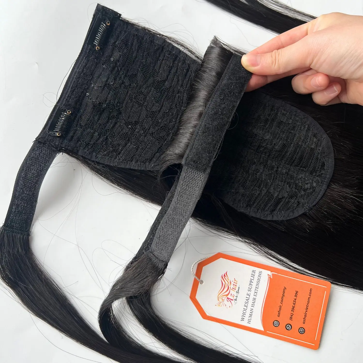 Wholesale Natural Color Straight Clip In Ponytail Hair Extensions Wrap Around 100% Raw Virgin Hair