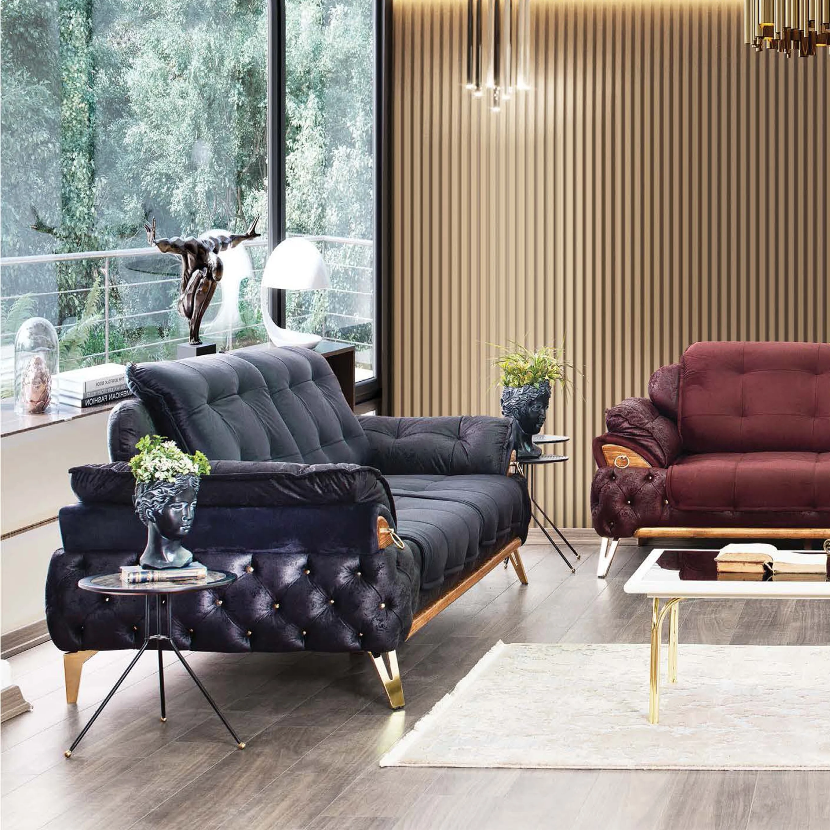 Modern Living Room Furniture Sofa Set Sofa Bed with stainless waterproof Fabric Turkish Furniture Chesterfield Sofa Set with Bed